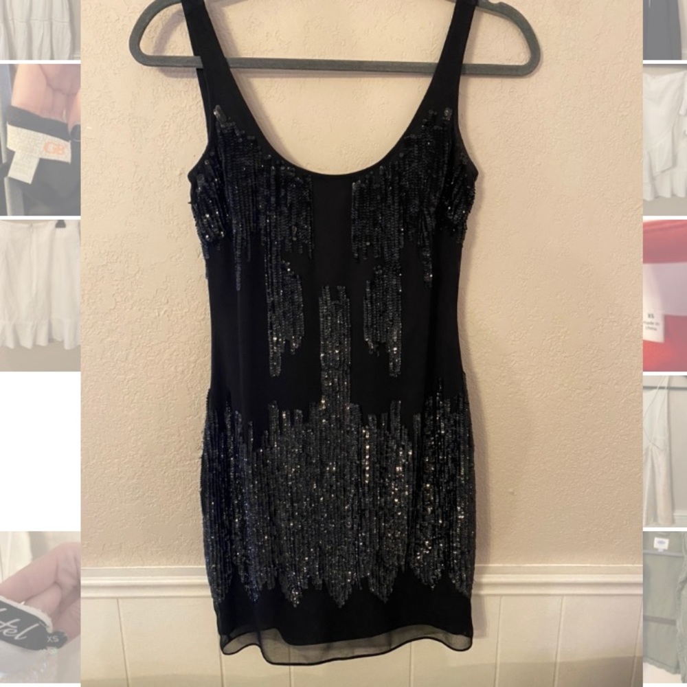 aidan mattox black beaded dress